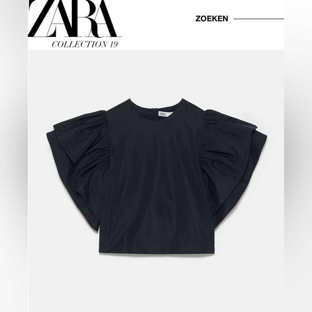 Zara Statement Volume Black Hot Pink and Red/Orange Hiden Ruffle Poplin Top XS
